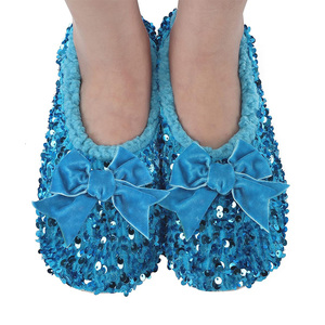 Chaussons de maison à paillettes pour femmes avec doublure en polaire douillette <span class=keywords><strong>semelle</strong></span> antidérapante Dazzle Bling Ballerina Style Sparkle Slipper Chaussettes - Product Image 3