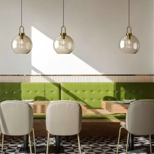 Luminaire suspendu en verre au design moderne et élégant, luminaire suspendu moderne en verre <span class=keywords><strong>cognac</strong></span> doré réglable pour l'intérieur - Product Image 3