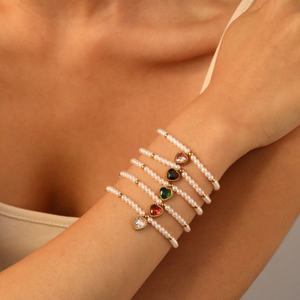 Custom Wholesale Cute Stainless Steel Jewelry 18K Gold Plated <b>Pearl</b> Bead <b>Bracelet</b> <b>Women</b> Colourful Zodiac Love Heart <b>Bracelet</b> - Product Image 1