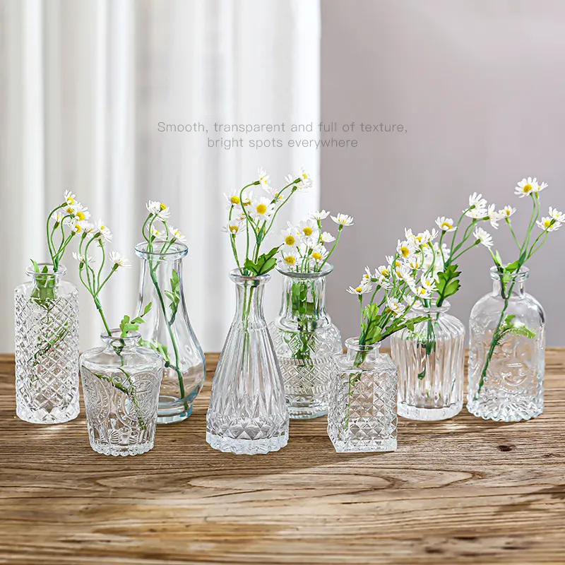 Vase en verre nordique moderne pour fleurs Mini Vases à bourgeons en vrac Décorations de mariage rustiques