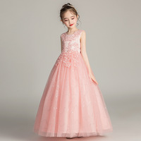 Gaun Pesta Anak Perempuan Model Putri, Panjang, Bahan Chiffon Mengembang, Model Ball Gown, Panjang Mata Kaki, Lengan Petal, Motif Bunga, Grosir, Custom