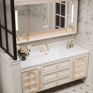 Mueble de Baño de Pared Integrado de Roble y Cerámica de Estilo <span class=keywords><strong>Retro</strong></span> Francés con <span class=keywords><strong>Lavabo</strong></span> y Encimera - Product Image 3