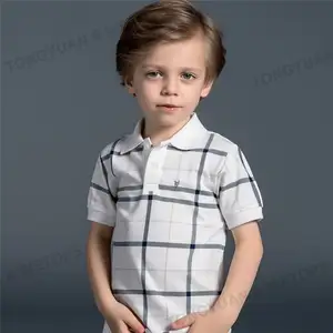 여름 아이 착용 2-7 년 소년 짧은 소매 격자 무늬 면화 폴로 셔츠 소년의 골프 셔츠