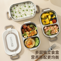 Boîte à lunch portable multicouche en acier inoxydable 304, 2 compartiments, micro-ondable, empilable, 1-3L, design blanc simple, isolée