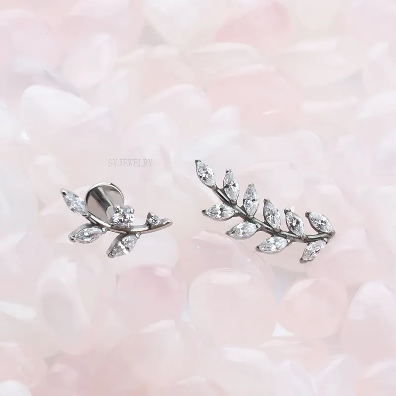 Mode segar titanium zaitun tusukan perhiasan daun tindik perhiasan warna Titanium tindik indah perhiasan Titanium grosir