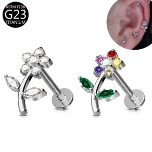 Pendientes de Oro 14K Freya ASTM-F136 con Flores y Múltiples Circonitas, Piercing de Oreja Tipo Labret con Parte Trasera Plana, Venta al por Mayor - Product Image 5