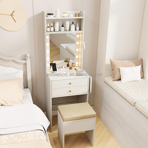 Tocador de Maquillaje Moderno con Espejo Iluminado, <span class=keywords><strong>Taburete</strong></span> Acolchado Plegable, 2 Cajones, Modular, Ecológico, <span class=keywords><strong>para</strong></span> Apartamento u Hotel - Product Image 6