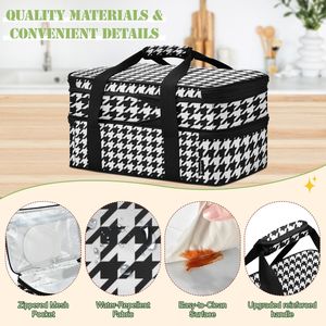 Sac isotherme double compartiment noir à carreaux personnalisé OEM pour casseroles, plats à emporter et pizzas – Idéal pour pique-nique - Product Image 3