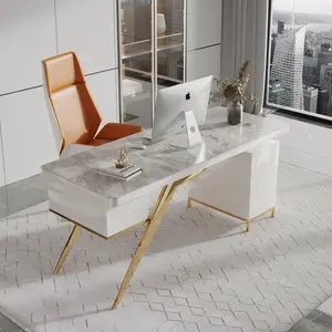 Black Home Office Desk and Chair Design luxury stone top Work Desk Modern Office Table Furniture
