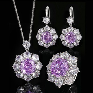 Fashion Eco-friendly Copper New Design Jewelry <b>Set</b> 14-10mm Purple Cubic Zirconia Rose Cut Simple Round Elegant Jewelry <b>Set</b> - Product Image 3