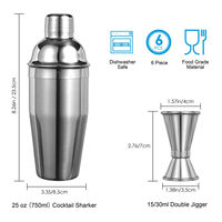 Ensemble de shaker à cocktails en acier inoxydable Camol Factory, 6 pièces, avec jigger, cuillère à mélanger, verseurs, 750 ml, accessoires de bar, kit de barman