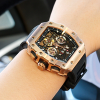 Montre mécanique multifonctionnelle REEF TIGER Fashion pour homme, boîtier tonneau en titane, automatique, or rose, bracelet en caoutchouc, étanche, RGA3009