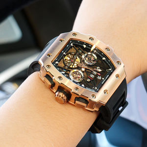 <span class=keywords><strong>Montre</strong></span> mécanique multifonctionnelle REEF TIGER Fashion pour homme, boîtier tonneau en titane, automatique, <span class=keywords><strong>or</strong></span> rose, bracelet en caoutchouc, étanche, RGA3009 - Product Image 3