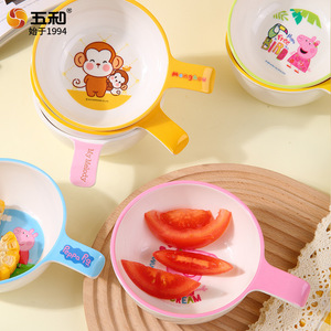 Wuhe Childrens Melamine Bowl With Handle Cartoon Design Anti Scald Drop Resistant For Baby Feeding 0 12 Months - Product Image 2
