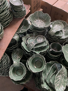 Assiettes en céramique JIUWANG vertes gaufrées, vaisselle peinte, plats de <span class=keywords><strong>dîner</strong></span>, meilleur service, ensemble de vaisselle en porcelaine - Product Image 6