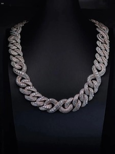 Cadena Cubana de Moissanita al por Mayor, Chapada en Plata, Joyería de Moda con Brillo Duradero, Disponible para la Venta - Product Image 1