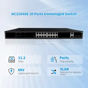 Factory OEM price Rack-mounted Metal case  Fanless 20 ports 10/100/1000m support Extend Default VLAN unmanaged network switch