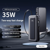 OEM 35W Mini Li-Polymer Ultra Slim Power Bank 10000mAh Câble rétractable Type C Écran numérique Charge rapide Portable Externe