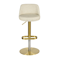 Hauteur réglable à 360° °   Tabouret de bar pivotant, chaise de bar rembourrée crème avec structure entièrement en métal doré brossé