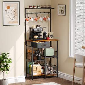 Estante de almacenamiento de cocina de madera rústica, estante de microondas de espacio pequeño para cocina, sala de estar, cafetería, servicio de procesamiento de soldadura incluido - Product Image 1