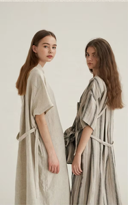 OEM estate manica corta scollo a V etnico stile Boho ricamo Maxi Vestidos Casual abito di lino per le donne - Product Image 5