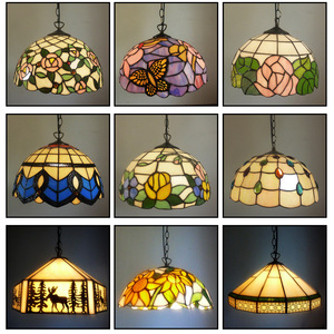 Lustre suspendu en verre, style antique moderne, fleur rose rétro, vitrail, lampe LED, installation facile, intensité réglable, faisceau 360° - Product Image 6