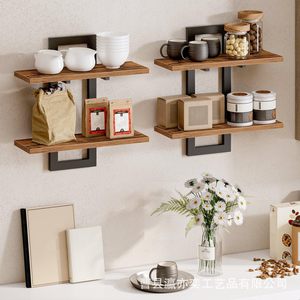 Creative Wall <b>Shelf</b> Natural Wood Color <b>Adjustable</b> 2 Layers For Living Room Kitchen Storage - Product Image 4