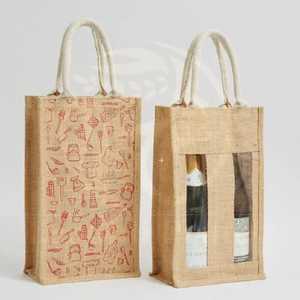 B.R. Sac fourre-tout en jute style bohème pour femme, avec pochette pour bouteille de vin et poignée renforcée, idéal pour emballage cadeau de mariage - Product Image 2
