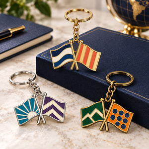 Porte-clés en métal double drapeau, en alliage de zinc, forme irrégulière, souvenir de mode, porte-clés émaillés faits à la main et personnalisés pour événements et cadeaux - Product Image 1