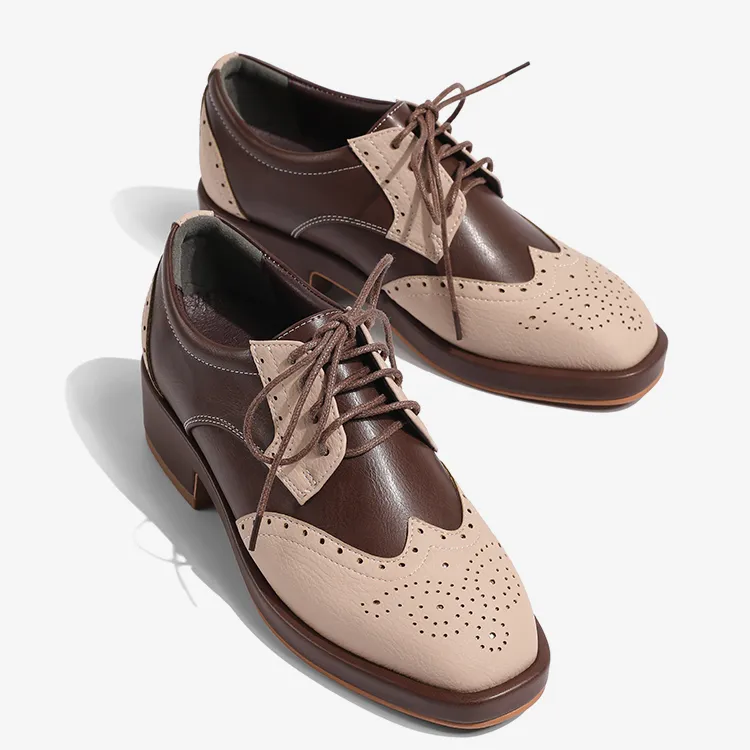 Deep mouth wingtip vintage dress shoes handmade women casual brogue oxford genuine leather shoes women vintage shoes