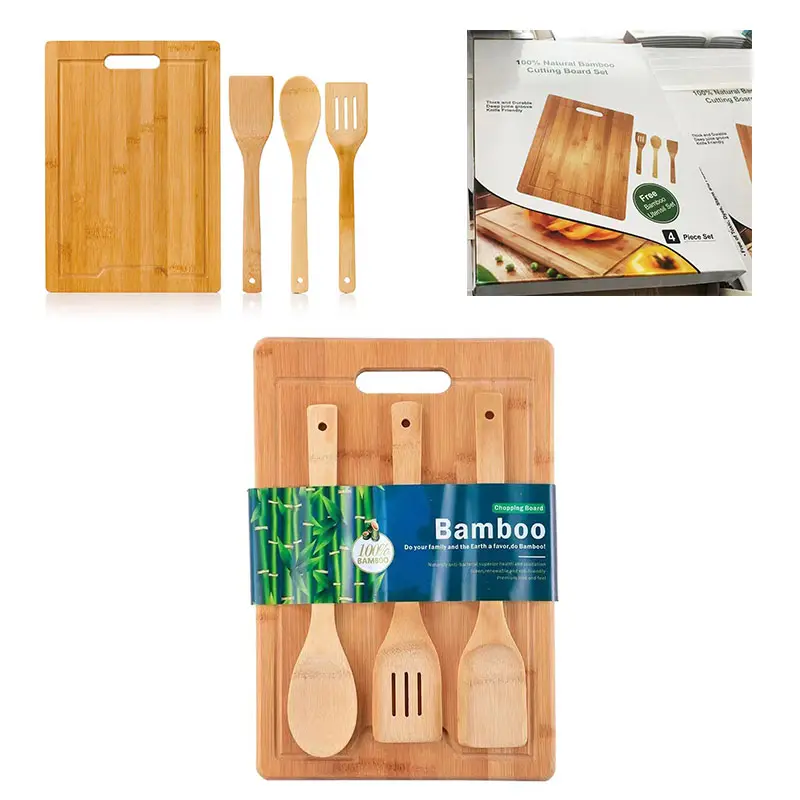 Großhandel Pack-Set bestehend aus 4 Küchenutensilien Bambus-Schneidebrett Spatulas-Set individuelles Logo Holz-Schneidebrett-Turners 4-teiliges Set