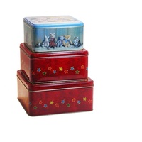 JH New Fashion Christmas Square Tin Set 3 Count Stockage imbriqué pour l'utilisation de supermarché Stockage des aliments Cadeau Biscuit Biscuits Chewing-gum