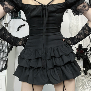 ブラックゴシックレディースドレスダークパンクガールベーシックスリムスカート新スタイルセクシーダーク流行スタイル - Product Image 4