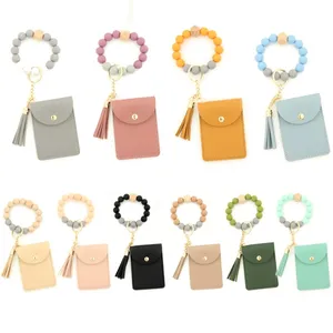 Fashion Leather Wallet Tassel Credit Card Holder Silicone Bracelet Keychain Bag Ladies Purse Wallets Handbag With Bracelet