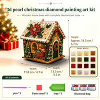Ornement de bureau en forme de maison de Noël LS, kit de peinture diamant avec perles en bois, décoration suspendue pour sapin de Noël, cadeau artisanal fait main