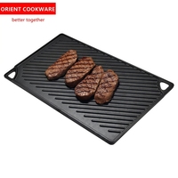 Poêle en fonte pré-assaisonnée pour cuisinière à gaz, four, rectangulaire, double face, plate, pour le camping, la rôtisserie et la grillade