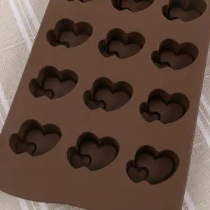 Molde de silicona para barra en forma de corazón doble 3d, moldes de silicona para Chocolate con logotipo personalizado para herramientas de pastel