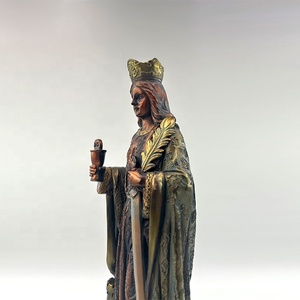 Statues Religieuses Artisanales en Polyrésine - <span class=keywords><strong>Figurine</strong></span> Sainte Barbe en Bronze avec Tour, Épée et Feuille de Palmier - Product Image 2