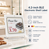 Label Rak Elektronik 4.2 Inci 4-Warna BWRY BLE 400x300 E-Paper ESL Label Harga Digital dengan Dudukan Akrilik untuk Toko Butik