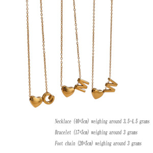 Collana con Ciondolo a Lettera in Acciaio Inossidabile Placcato Oro 18k, Collana con Ciondolo a Cuore Semplice e Trendy, Bracciale e Cavigliera per Gioielli Quotidiani - Product Image 6