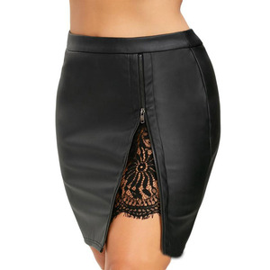 Wholesale Plus Size Black Lace Sexy <strong>Short</strong> Wrap Skirt Mini <strong>Leather</strong> Skirts With Zipper - Product Image 2