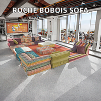 Canapé d'Angle Modulable Roche Bobois Designer de France, Tissu Coloré Composé Pièces par Pièces, Ensemble de Mobilier au Sol pour Villas