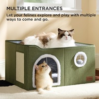 Cave pour chat extra large pour petit animal avec boule en peluche suspendue et griffoir, abri pliable pour plusieurs chats