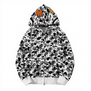 Sudaderas personalizadas de algodón con cremallera para parejas, sudaderas térmicas de alta calidad, <span class=keywords><strong>sudadera</strong></span> unisex con capucha de camuflaje y bordado de tiburón. - Product Image 3