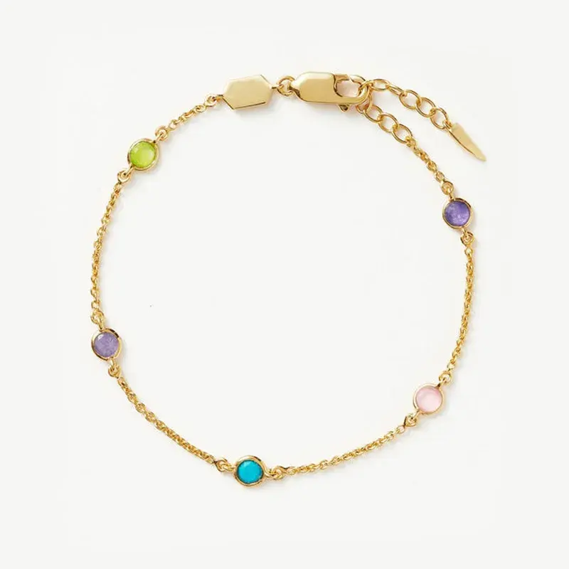 birthstone bracelet Natural Turquoise Women Jewelry 925 Sterling Silver Multi Color Peridot rose quartz Gemstone Bracelet