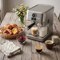 Machine à café expresso haut de gamme, boîtier entièrement métallique de 51 mm avec réservoir d'eau de 1,5 L, fonction lait, machine à café manuelle semi-automatique