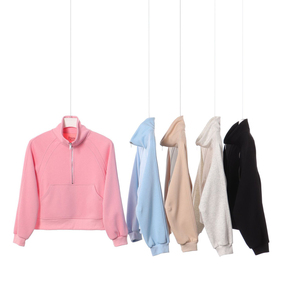 <span class=keywords><strong>Sweat</strong></span>-shirts à col montant <span class=keywords><strong>sans</strong></span> cordon, à demi-zip, à manches raglan, patchwork, pull court, fabrication sur mesure, vente en gros - Product Image 2