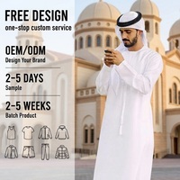 OEM/ODM sur mesure, vêtements islamiques pour hommes, thobe arabe blanc à manches longues, kandura, dishdasha, robe jubbah du Moyen-Orient