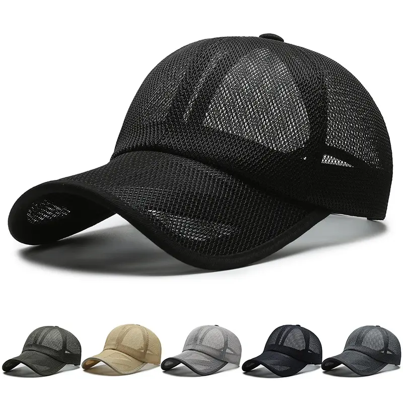 Topi jala penuh pria, topi bisbol olahraga luar ruangan tabir surya bersirkulasi dengan pinggiran berongga untuk pria