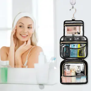 Bolsa de maquillaje transparente, organizador de cosméticos para hombres y mujeres, organizador de almacenamiento de cosméticos impermeable, neceser colgante